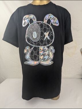 heads or tails Black T-shirt Streetwear Holographic Bunny Tee XL